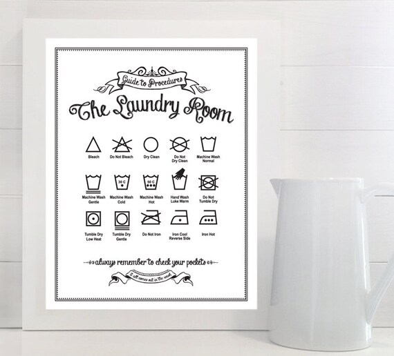 Guide To Procedures The Laundry Room Print Laundry Symbols Rules Sign Vintage Decor Art Wall Chalk Chalkboard