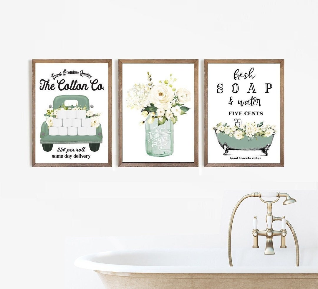 Set of 3 Light Green Bathroom Wall Art Cotton Co Bathroom Wall Decor