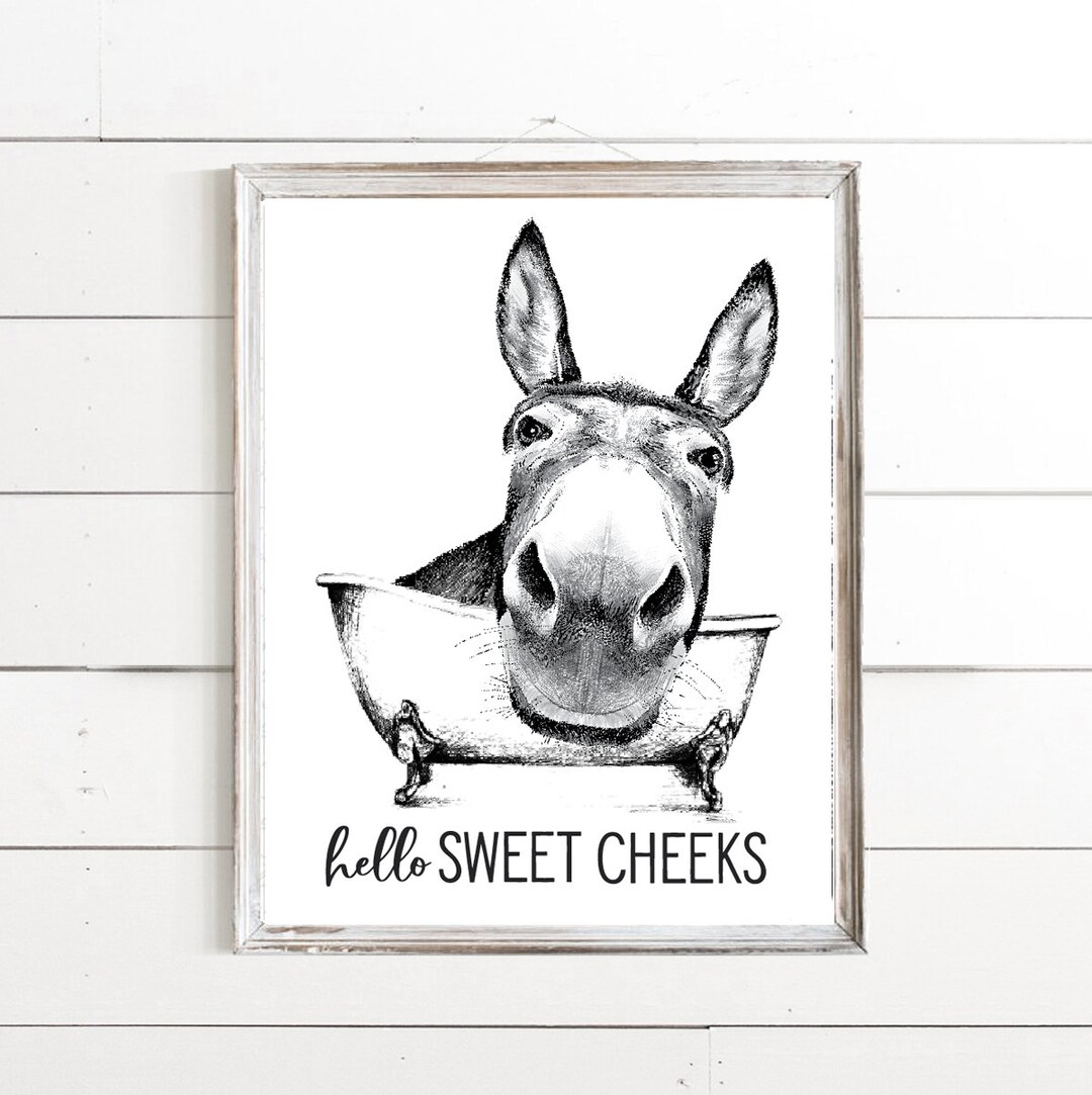 Hello Sweet Cheeks Donkey White Bathtub Custom Bathroom Wall Art Decor