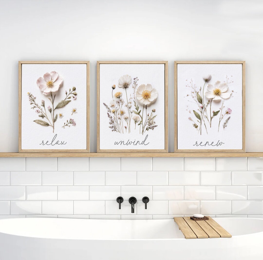 Custom Bathroom Wall Art Relax Unwind Renew Set 3 Bathroom Decor | Bathroom Wall Decor | Spa ...