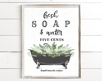 Black Greenery Clawfoot Tub Fresh Soap Water Bathroom Wall Art | Farmhouse Bathroom Wall Decor | Print, Framed Print or Canvas Sign