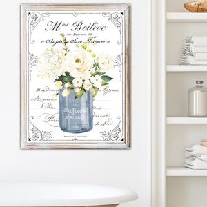 French Bathroom Navy Floral Set - Lettered & Lined