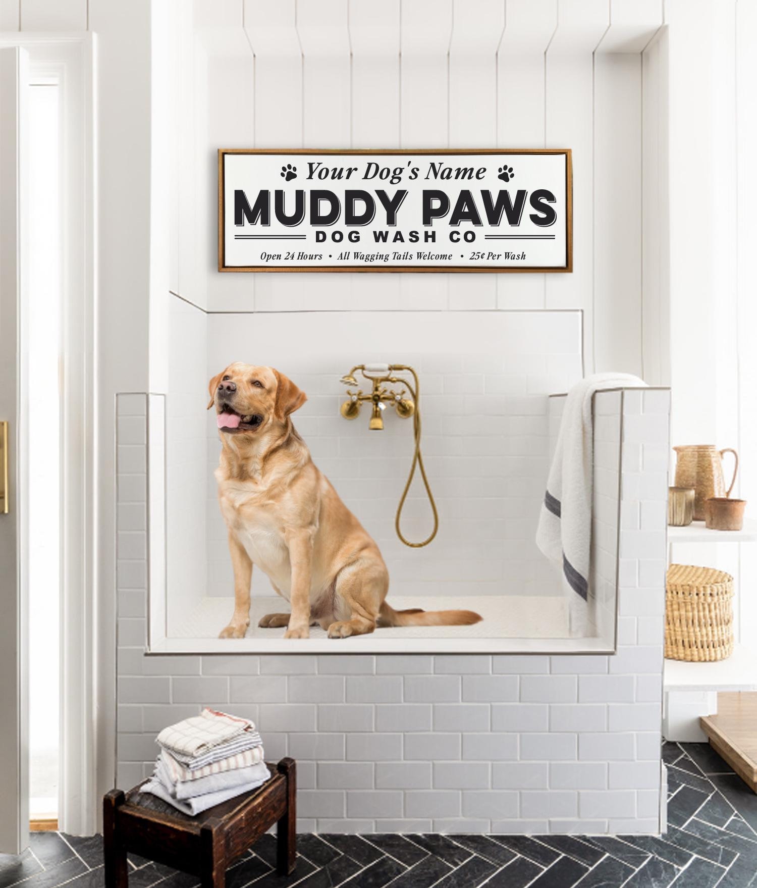 Personalized Name Dog Wash Grooming Station Sign, Custom Muddy Paws Dog Lover Owner Gift Wall Art, Laundry Room Mudroom by Lettered & Lined