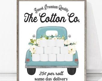 Blue Cotton Co Truck Bathroom Wall Art, Turquoise Aqua 25 Cents Per Roll Delivery Bath Room Wall Decor | Print, Framed Print or Canvas Sign
