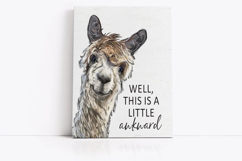 Examples of donkey canvas sign Set of 4 Custom Bathroom Art: Llama, Cow, Sheep & Donkey | Lettered & Lined