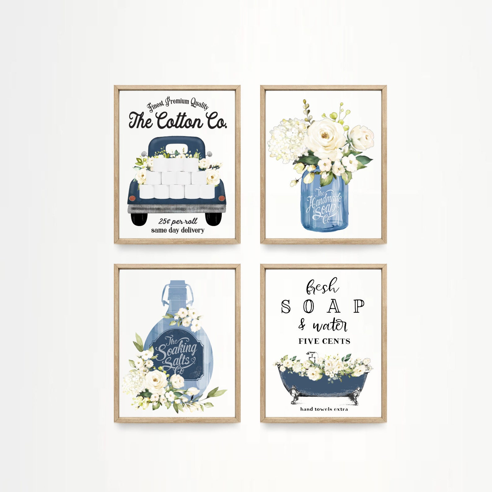 Set of 4 NAVY Bathroom Wall Art: the Cotton Co Truck Custom Bathroom ...