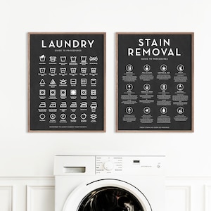 Set of 2 Laundry Symbols Guide Stain Removal Guide Wall Decor, Laundry Wall Art, Modern Farmhouse | Print, Framed Print or Canvas Sign