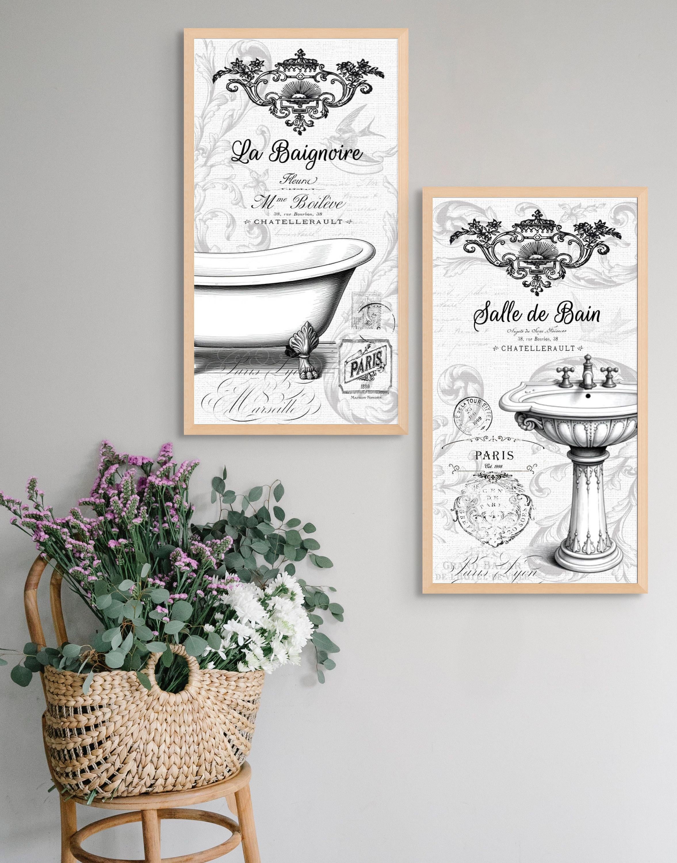 French Bathroom Wall Art Set: Vintage Parisian Decor - Etsy