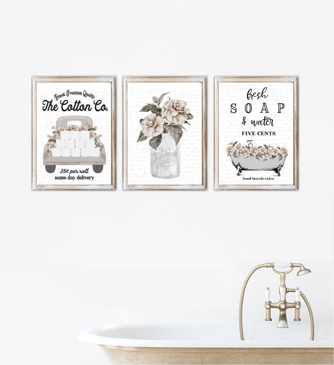 Set of 3 Vintage Dusty Rose Bathroom Wall Art Cotton Co Truck Etsy
