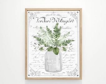 Fern Botanical Wall Art: Vintage Parisian Bathroom Wall Decor