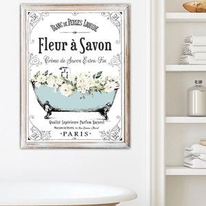 Set of Blue French Bathroom Wall Art French Bathroom Decor French ...