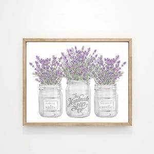 Badezimmer Wand Kunst Benutzerdefinierte Dekor, Lavendel Lila Blumenstrauß Trio weiße Gläser Zeichen, Relax Soak Unwind Print Rahmen, Original von Lettered & Lined