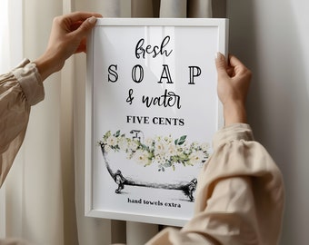 Fresh Soap and Water White Tub Bathroom Wall Art | Floral Flower Bathroom Wall Decor | Vintage Bathroom | Print, Framed Print, Canvas Sign