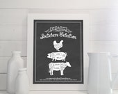 Butchers Selection An Illustrated Guide - Print - Kitchen, Meat Cuts, Butcher, Poultry, Pork, Beef, Steak, Chalkboard, Sign, Decor