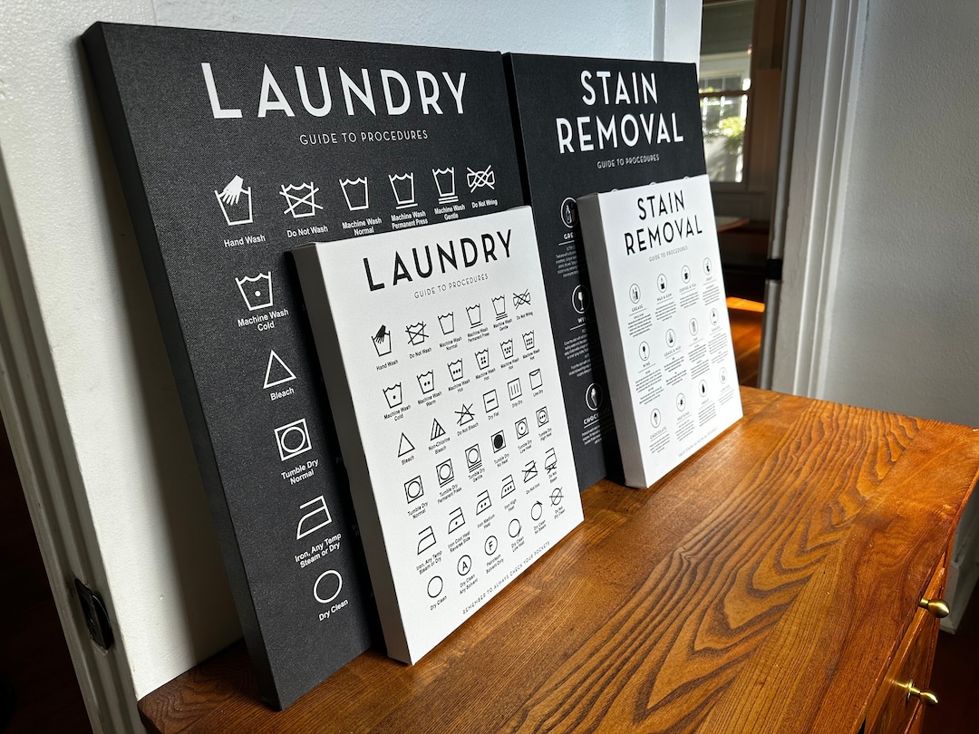 Laundry Room Wall Art Set: Stain Removal Guide, Clothing Symbols Wall ...
