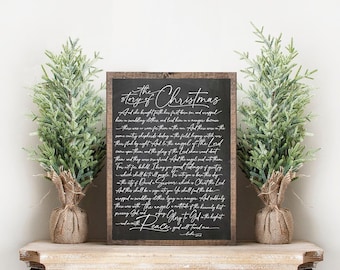 The Story of Christmas Luke 2:7-14 Verse Custom Wall Decor | Christmas Wall Art | Sustainable Holiday Art | Christmas Sign