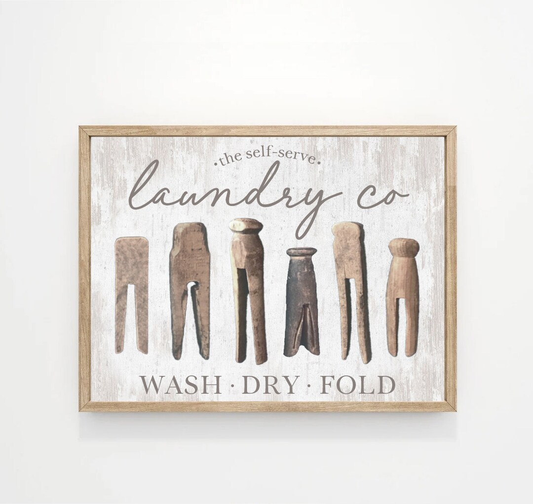 Farmhouse Laundry Room Sign | Rustic Clothespins Wall Art - Etsy