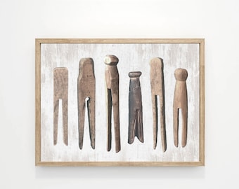 Vintage Wood Clothespins Laundry Room Wall Art | Vintage Heirloom Decor