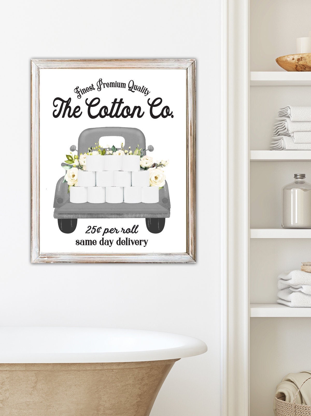 Set of 3 Gray Bathroom Wall Art Cotton Co Truck Custom Etsy