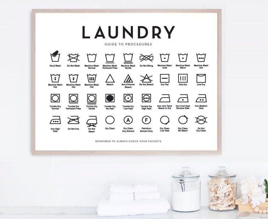 Laundry Room Decor Print | Clothing Care Symbols Guide Horizontal Print ...