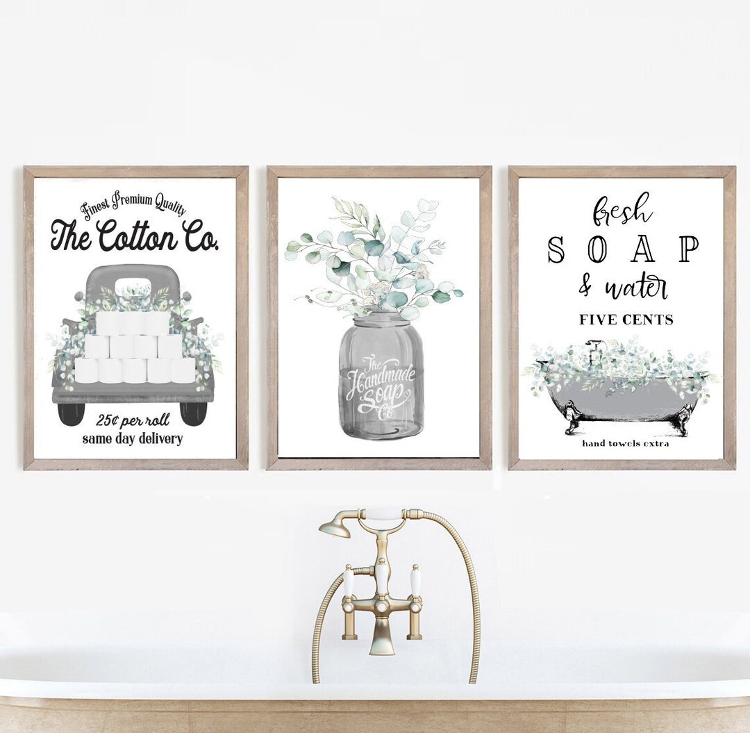 Set of 3 Gray Eucalyptus Bathroom Wall Art Cotton Co Bathroom Wall