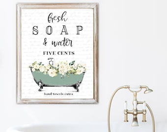 Subtle Green Fresh Soap Water Floral Tub Bathroom Wall Art | Vintage Clawfoot Flowers Bathtub Wall Decor | Print, Framed Print, Canvas Sign