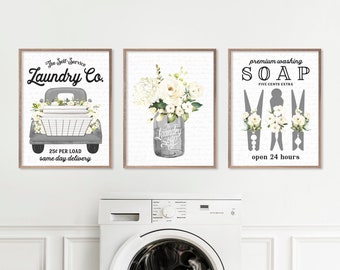 Farmhouse Laundry Room Wall Art | Laundry Co Prints, Set of 3