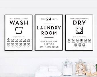 Laundry Room Wash Dry Guide to Procedures Symbols Print Set - Etsy
