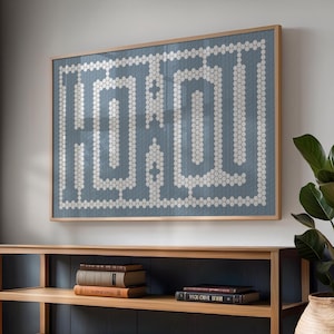 Howdy Blue Typographic Tile Poster, Western Wall Decor, Southwest Wall Art, Entryway Sign, Southwestern Cowboy Cowgirl, Rustic Country Ranch