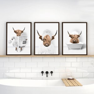 Kaufe Highland Cow Badezimmer-Toiletten-Kunstposter, schottischer Kuh-Druck  auf der Toilette, interessantes, skurriles Wandkunstbild, Kinderbadezimmer