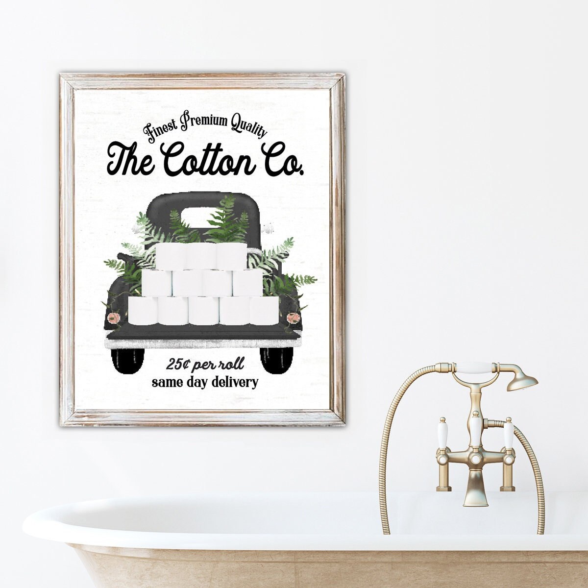 Set of 3 Black & White Bathroom Wall Art: the Cotton Co Truck Custom  Bathroom Wall Decor Farmhouse Bathroom Decor Bathroom Signs 