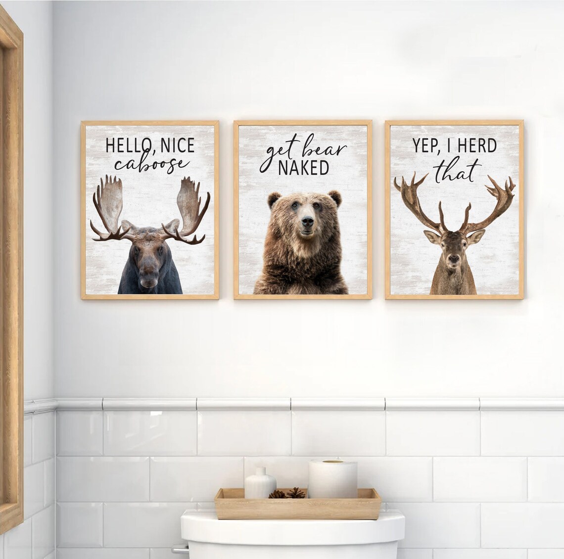 Set of 3 Custom Bathroom Art Moose Bear & Deer Bathroom Etsy