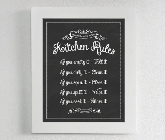 Kitchen Rules Print Chalkboard Sign Poster Art Quote | Etsy