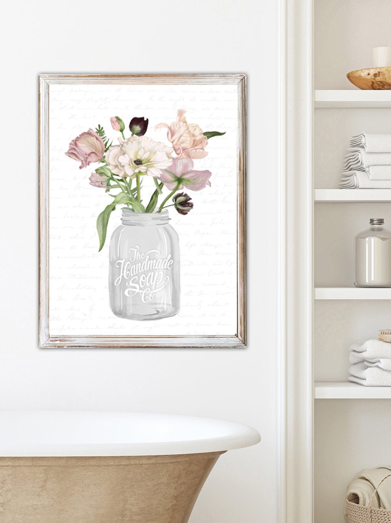 Set of 3 White With Soft Floral Bathroom Wall Art: the Cotton - Etsy