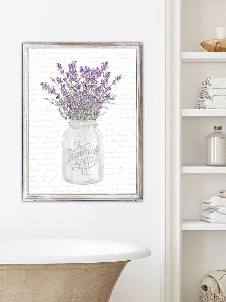 Set of 3 White With Lavender Bathroom Wall Art the Cotton Co Etsy