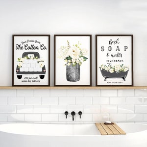 Set of 3 Bathroom Wall Decor Black Cotton Co Truck Bathroom Wall Art | Vintage Farmhouse Bathroom Decor | Print, Framed Print or Canvas Sign