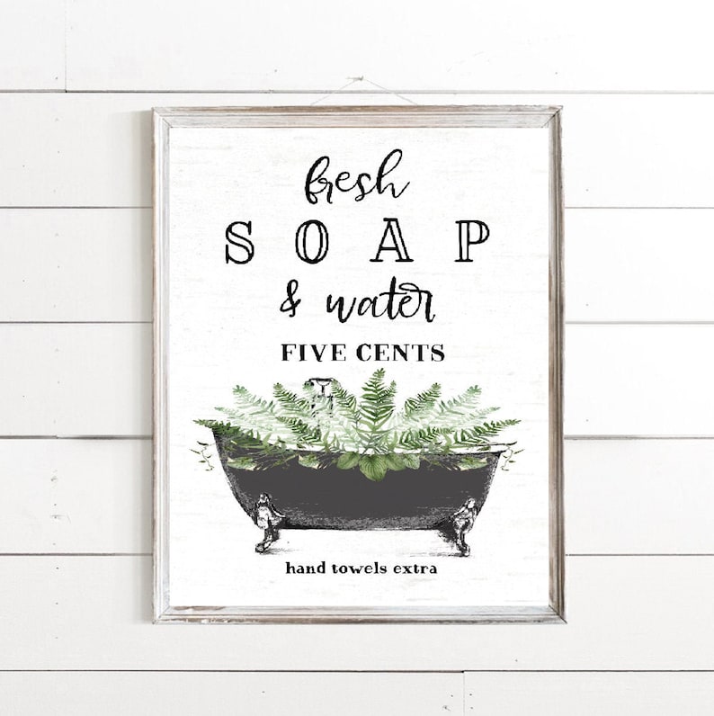 Set of 3 Black & Greenery Bathroom - Lettered & Lined