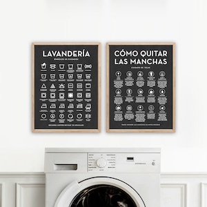 Spanish Laundry Wall Decor Set of 2 | Symbols Chart/Stain Removal Guide Sign, Símbolos de Lavandería, Custom Laundry Room Art En Espanol