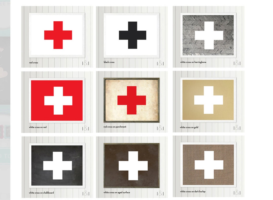 Swiss Cross Wall Decor 9 Colors, 6 Sizes Red Cross Vintage Red Cross