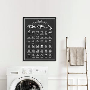 Laundry Room Wall Decor Art | Clothing Symbols Poster Guide Cheat Sheet | Vintage Farmhouse | Print, Framed Print or Wrapped Canvas Sign