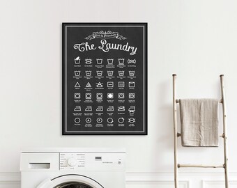 Kunst aan de muur wasruimte | Kledingsymbolen Postergids Cheatsheet | Vintage boerderij | Bord met print, ingelijste print of verpakt canvas