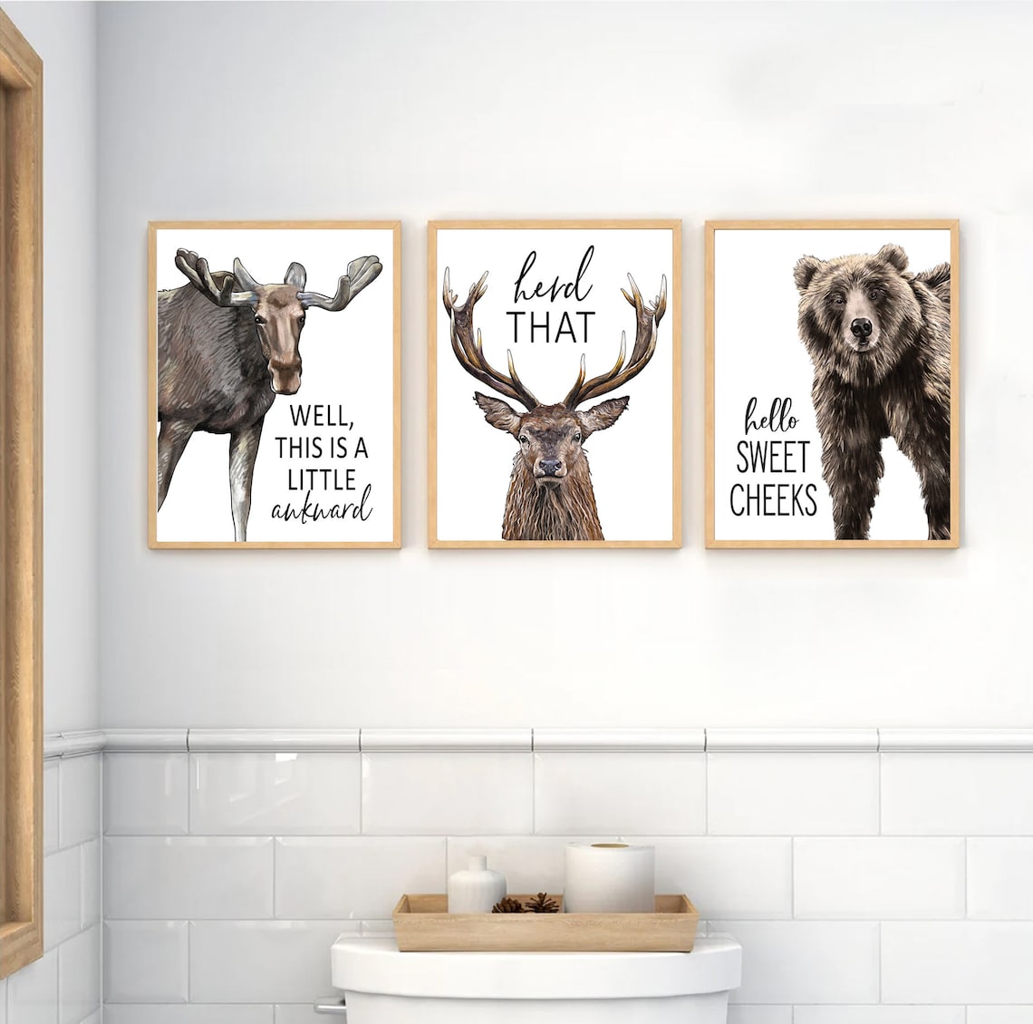 Set of 3 Custom Bathroom Art Funny Moose Bear & Deer Etsy