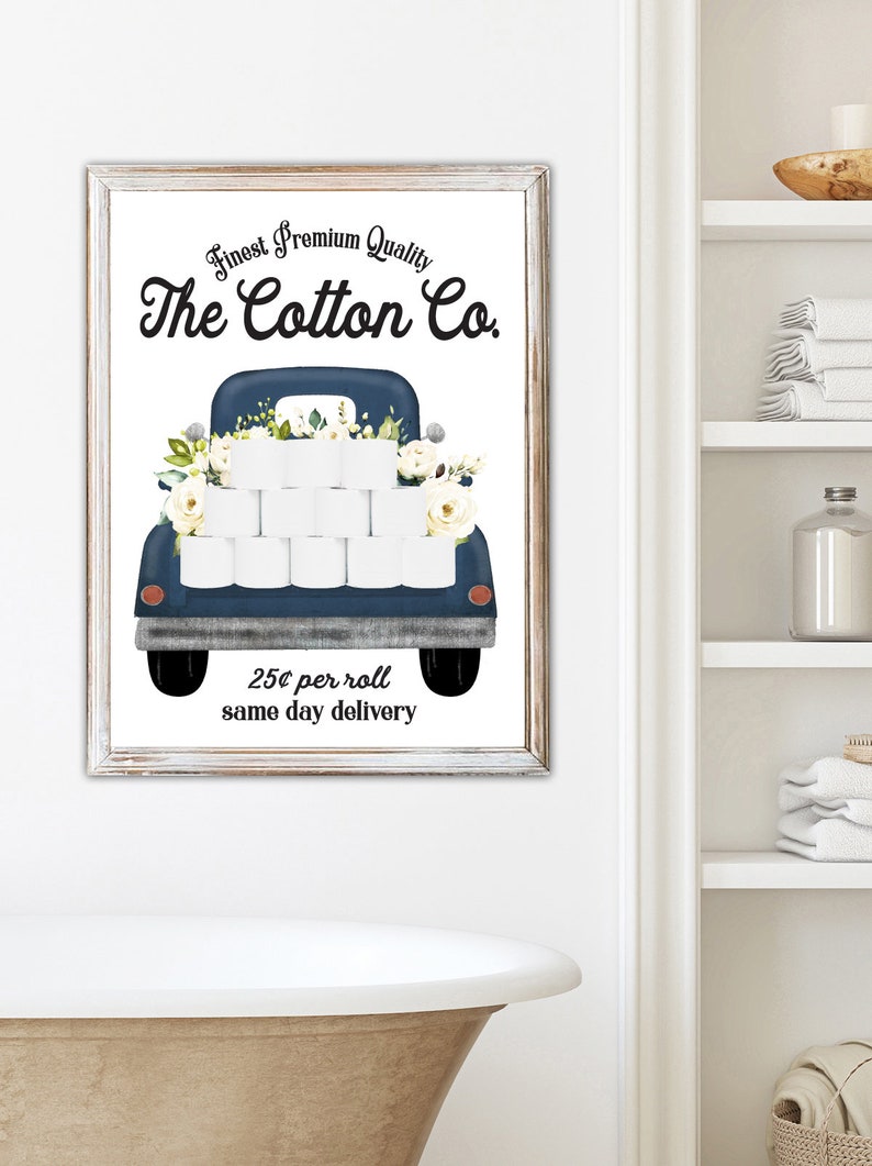 Set of 4 NAVY Bathroom Wall Art the Cotton Co Truck Custom Etsy