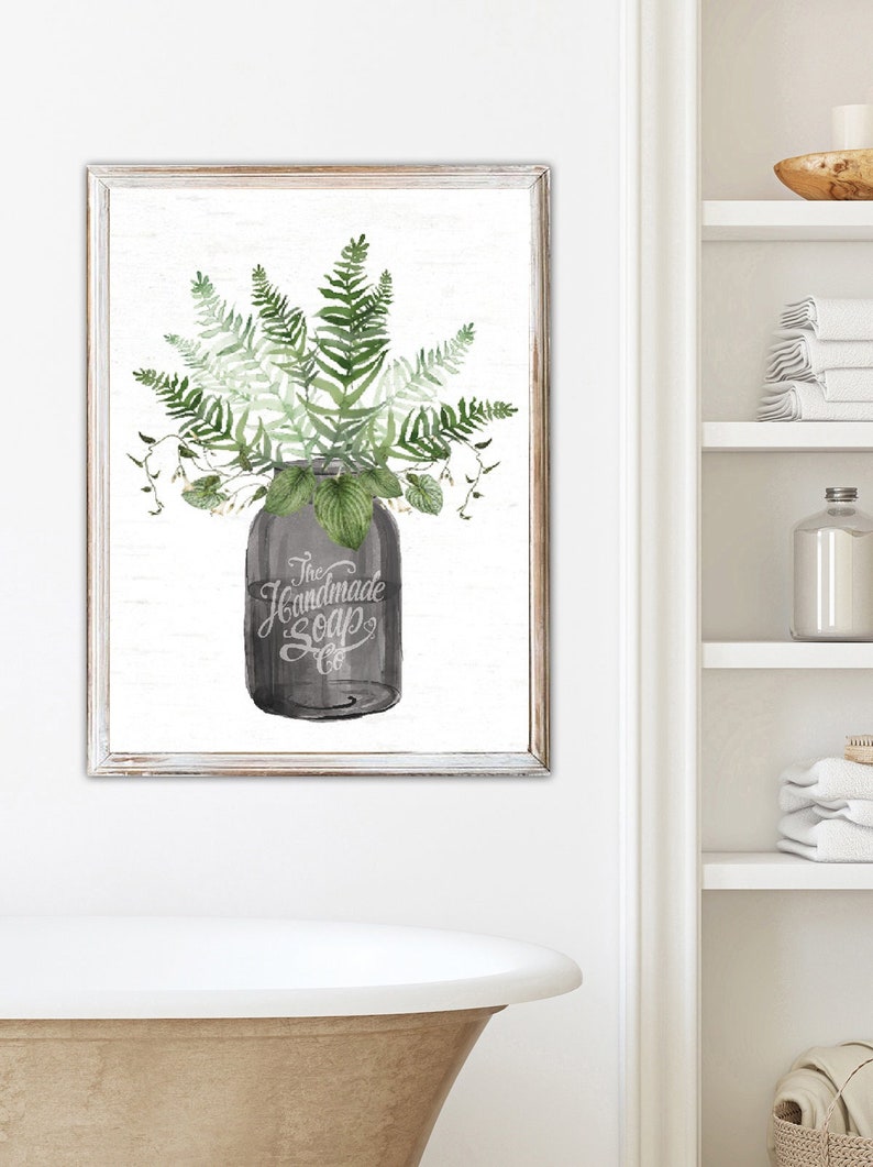 Set of 3 Black & Greenery Bathroom - Lettered & Lined