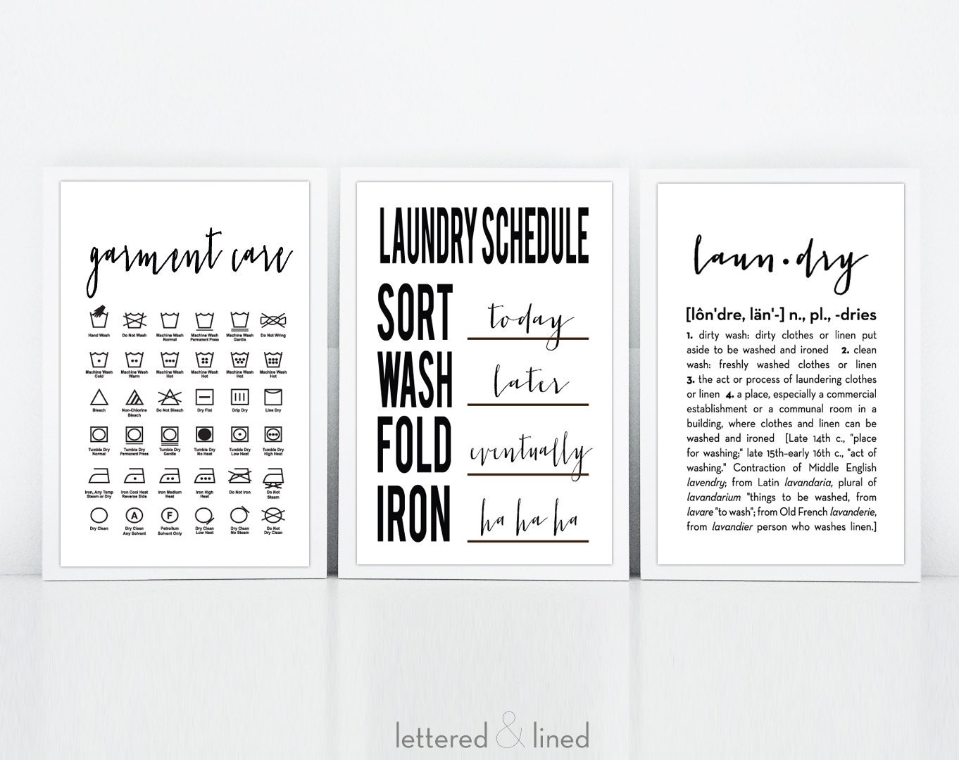Laundry Schedule 3 Print Set Choose Background Color | Etsy