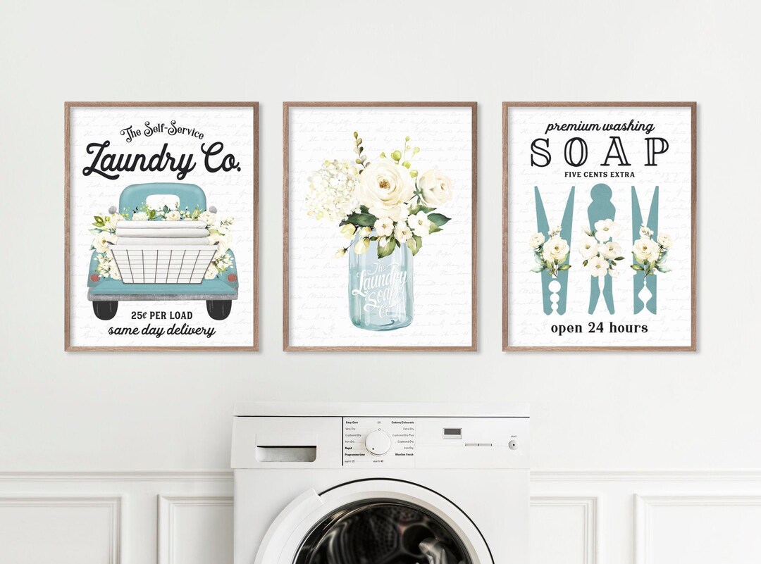Laundry Room Wall Art | Vintage Truck, Clothespins Print Set - Etsy