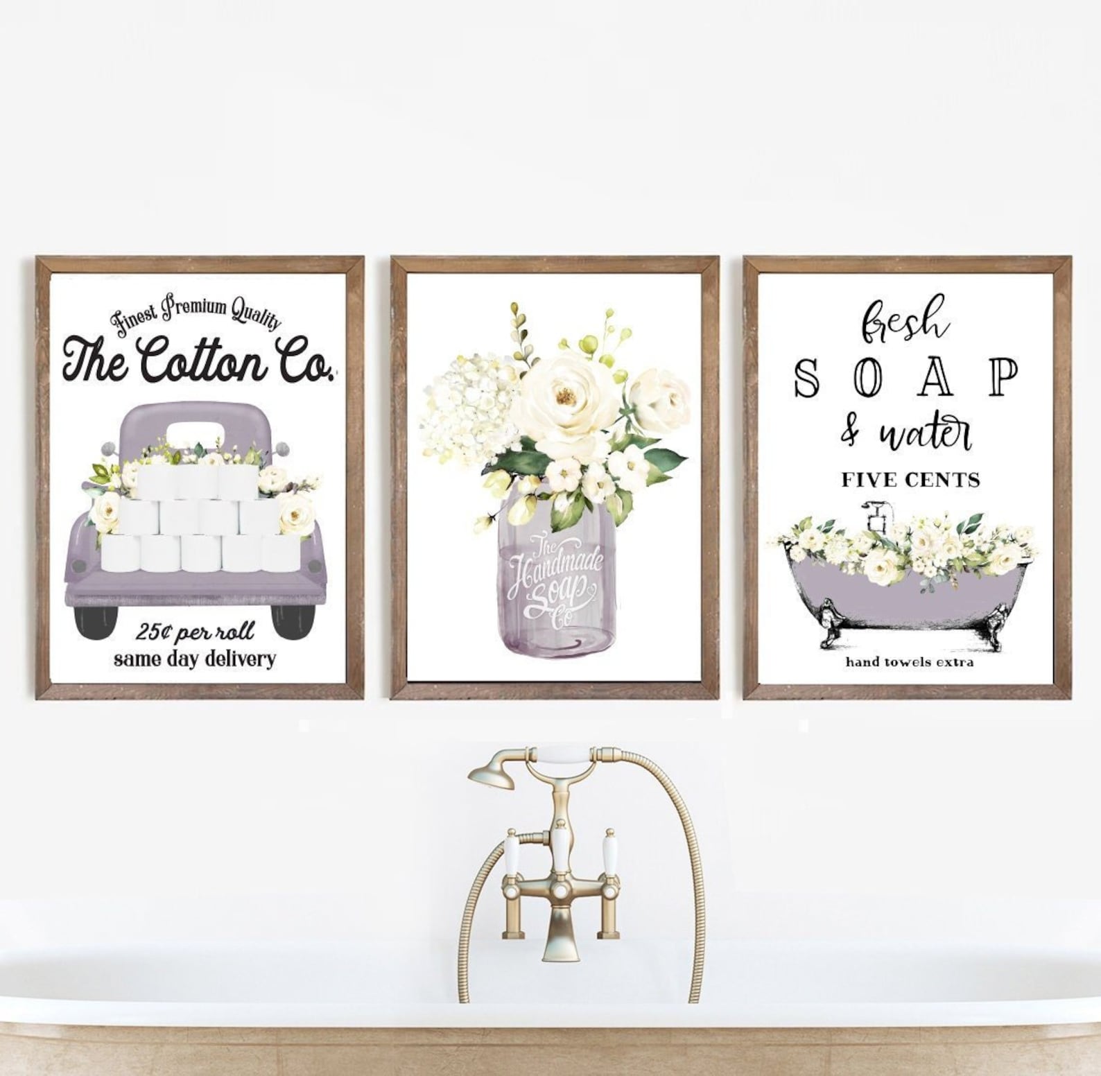 Set of 3 Lavender Bathroom Wall Art the Cotton Co Truck Etsy