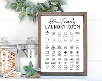 PERSONALIZED Laundry Wall Decor Art | Clothing Symbols Guide | Custom Gift Gifting | Farmhouse Laundry | Print, Framed Print or Canvas Sign