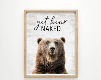 Funny Bear Bathroom Wall Art | Rustic Woodland Cabin Animal Decor Print