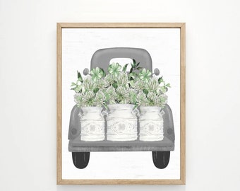 Spring Four Leaf Clover Irish Truck Wall Decor, Green Lucky St Patrick's Pattys Kitchen Bathroom Wall Art | Print, Framed Print, Canvas Sign